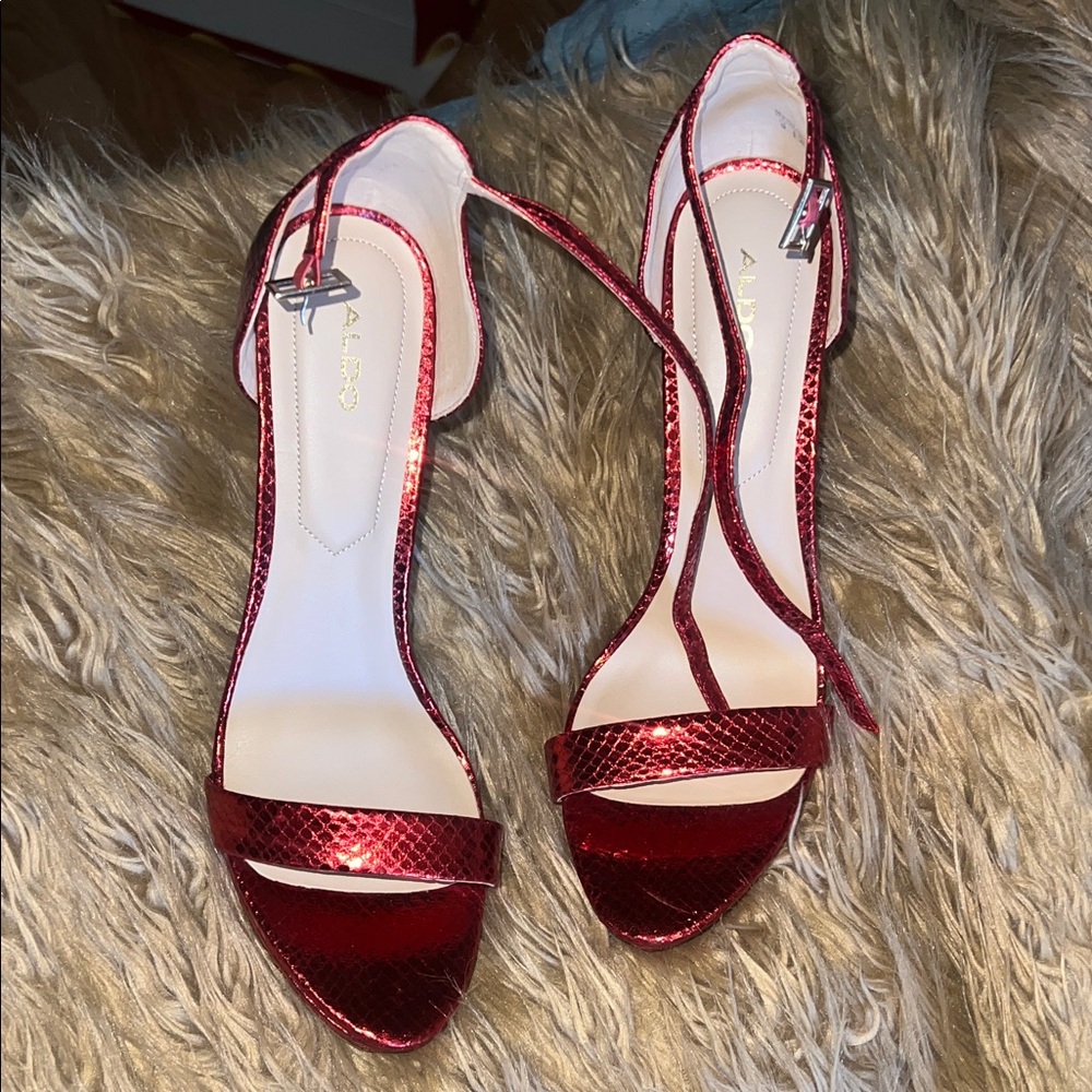 Aldo Shiny Red Strappy Heels